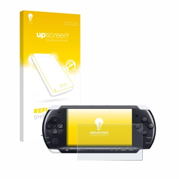 Parte frontale di una confezione del prodotto con il logo del marchio upscreen. Accanto è raffigurato il dispositivo Sony PSP 