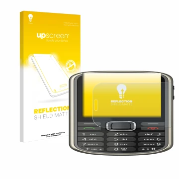 Parte frontale di una confezione del prodotto con il logo del marchio upscreen. Accanto è raffigurato il dispositivo Nokia 372