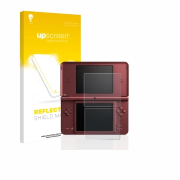 Parte frontale di una confezione del prodotto con il logo del marchio upscreen. Accanto è raffigurato il dispositivo Nintendo 