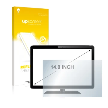 Parte frontale di una confezione del prodotto con il logo del marchio upscreen. Accanto è raffigurato il dispositivo con la re