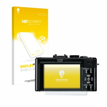 Parte frontale di una confezione del prodotto con il logo del marchio upscreen. Accanto è raffigurato il dispositivo Leica D-L