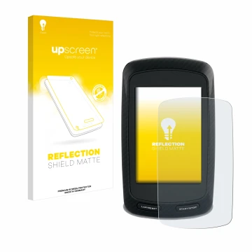 Parte frontale di una confezione del prodotto con il logo del marchio upscreen. Accanto è raffigurato il dispositivo Garmin Ed