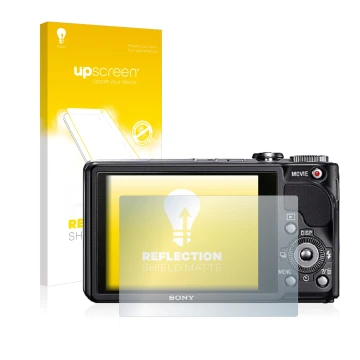 Parte frontale di una confezione del prodotto con il logo del marchio upscreen. Accanto è raffigurato il dispositivo Sony Cybe