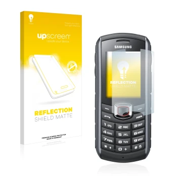 Parte frontale di una confezione del prodotto con il logo del marchio upscreen. Accanto è raffigurato il dispositivo Samsung G