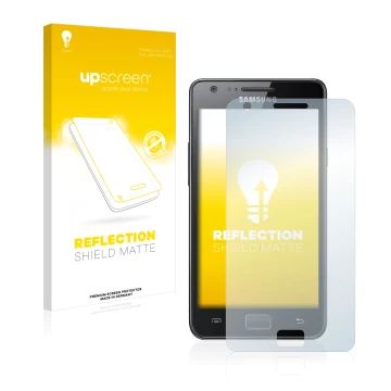 Parte frontale di una confezione del prodotto con il logo del marchio upscreen. Accanto è raffigurato il dispositivo Samsung G