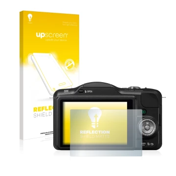 Parte frontale di una confezione del prodotto con il logo del marchio upscreen. Accanto è raffigurato il dispositivo Panasonic