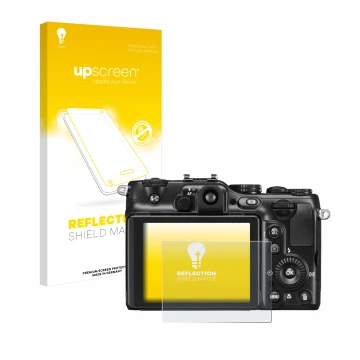 Parte frontale di una confezione del prodotto con il logo del marchio upscreen. Accanto è raffigurato il dispositivo Nikon Coo