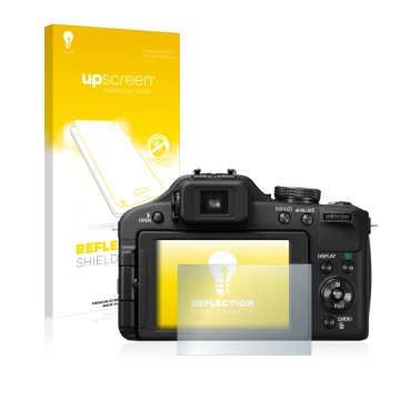 Parte frontale di una confezione del prodotto con il logo del marchio upscreen. Accanto è raffigurato il dispositivo Panasonic