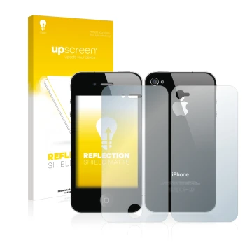 Parte frontale di una confezione del prodotto con il logo del marchio upscreen. Accanto è raffigurato il dispositivo Apple iPh