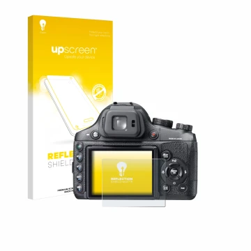 Parte frontale di una confezione del prodotto con il logo del marchio upscreen. Accanto è raffigurato il dispositivo Fujifilm 