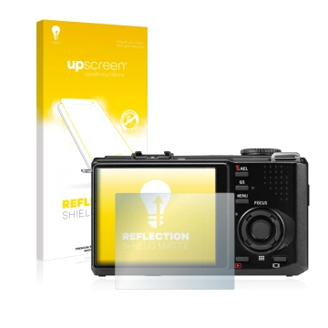 Parte frontale di una confezione del prodotto con il logo del marchio upscreen. Accanto è raffigurato il dispositivo Sigma DP2