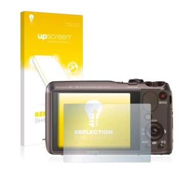 Parte frontale di una confezione del prodotto con il logo del marchio upscreen. Accanto è raffigurato il dispositivo Sony Cybe