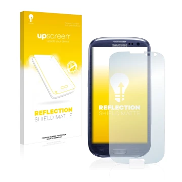 Parte frontale di una confezione del prodotto con il logo del marchio upscreen. Accanto è raffigurato il dispositivo Samsung G