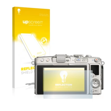 Parte frontale di una confezione del prodotto con il logo del marchio upscreen. Accanto è raffigurato il dispositivo Olympus P
