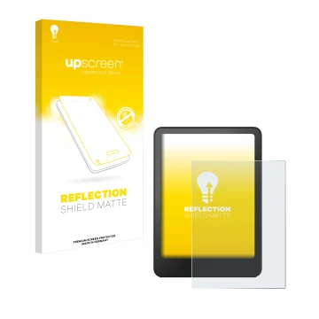 Parte frontale di una confezione del prodotto con il logo del marchio upscreen. Accanto è raffigurato il dispositivo Amazon Ki