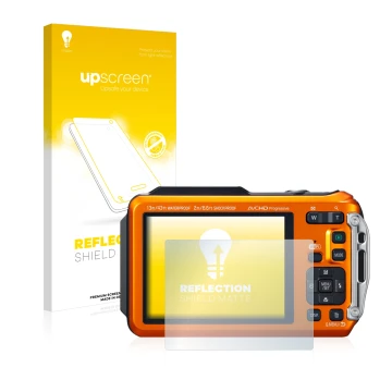 Parte frontale di una confezione del prodotto con il logo del marchio upscreen. Accanto è raffigurato il dispositivo Panasonic