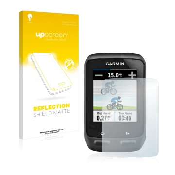 Parte frontale di una confezione del prodotto con il logo del marchio upscreen. Accanto è raffigurato il dispositivo Garmin Ed