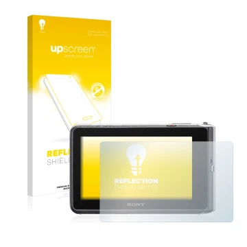 Parte frontale di una confezione del prodotto con il logo del marchio upscreen. Accanto è raffigurato il dispositivo Sony Cybe