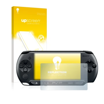 Parte frontale di una confezione del prodotto con il logo del marchio upscreen. Accanto è raffigurato il dispositivo Sony PSP 