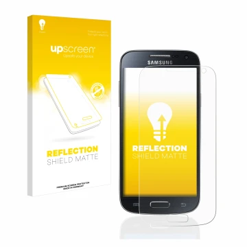 Parte frontale di una confezione del prodotto con il logo del marchio upscreen. Accanto è raffigurato il dispositivo Samsung G