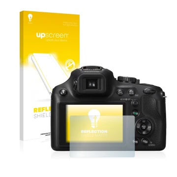 Parte frontale di una confezione del prodotto con il logo del marchio upscreen. Accanto è raffigurato il dispositivo Panasonic