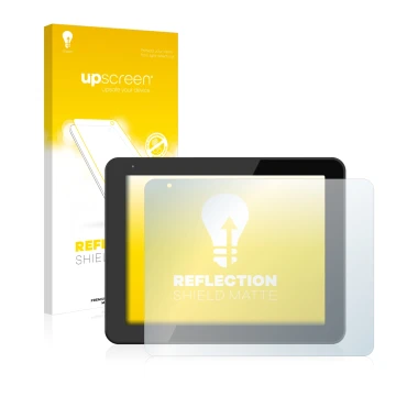 Parte frontale di una confezione del prodotto con il logo del marchio upscreen. Accanto è raffigurato il dispositivo BQ Curie 