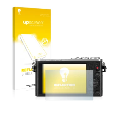 Parte frontale di una confezione del prodotto con il logo del marchio upscreen. Accanto è raffigurato il dispositivo Panasonic