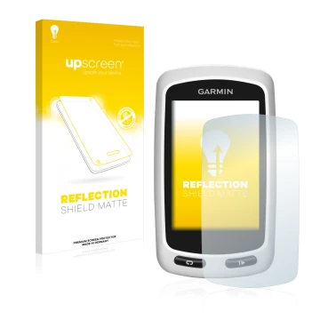 Parte frontale di una confezione del prodotto con il logo del marchio upscreen. Accanto è raffigurato il dispositivo Garmin Ed