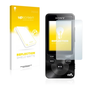 Parte frontale di una confezione del prodotto con il logo del marchio upscreen. Accanto è raffigurato il dispositivo Sony Walk