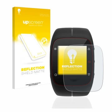 Parte frontale di una confezione del prodotto con il logo del marchio upscreen. Accanto è raffigurato il dispositivo Polar M40