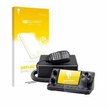 Parte frontale di una confezione del prodotto con il logo del marchio upscreen. Accanto è raffigurato il dispositivo Icom IC-7