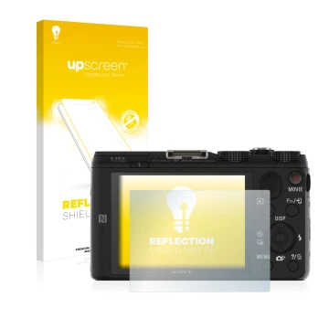 Parte frontale di una confezione del prodotto con il logo del marchio upscreen. Accanto è raffigurato il dispositivo Sony Cybe