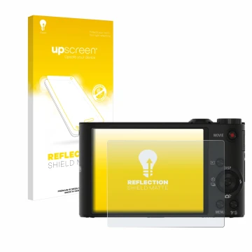 Parte frontale di una confezione del prodotto con il logo del marchio upscreen. Accanto è raffigurato il dispositivo Sony Cybe