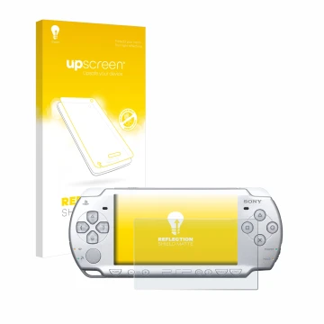 Parte frontale di una confezione del prodotto con il logo del marchio upscreen. Accanto è raffigurato il dispositivo Sony PSP 