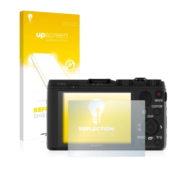 Parte frontale di una confezione del prodotto con il logo del marchio upscreen. Accanto è raffigurato il dispositivo Sony Cybe