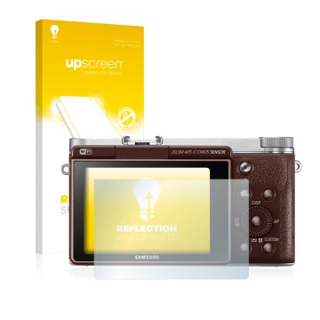 Parte frontale di una confezione del prodotto con il logo del marchio upscreen. Accanto è raffigurato il dispositivo Samsung N