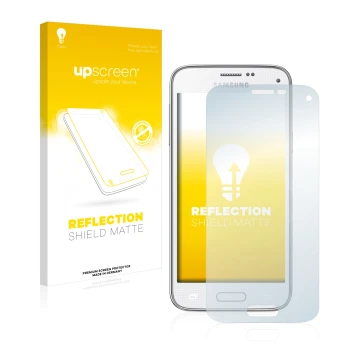 Parte frontale di una confezione del prodotto con il logo del marchio upscreen. Accanto è raffigurato il dispositivo Samsung G