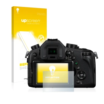 Parte frontale di una confezione del prodotto con il logo del marchio upscreen. Accanto è raffigurato il dispositivo Panasonic