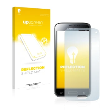 Parte frontale di una confezione del prodotto con il logo del marchio upscreen. Accanto è raffigurato il dispositivo Samsung G