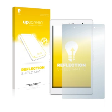 Parte frontale di una confezione del prodotto con il logo del marchio upscreen. Accanto è raffigurato il dispositivo Sony Xper