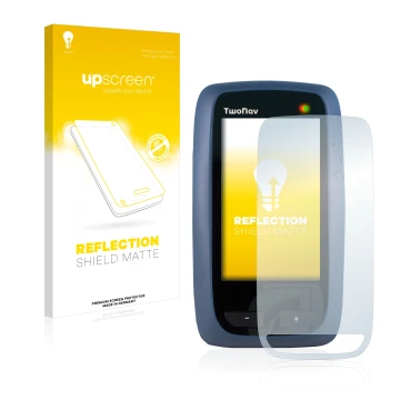 Parte frontale di una confezione del prodotto con il logo del marchio upscreen. Accanto è raffigurato il dispositivo CompeGPS 