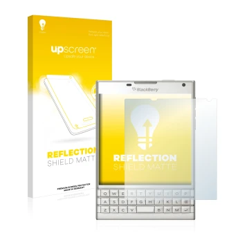 Parte frontale di una confezione del prodotto con il logo del marchio upscreen. Accanto è raffigurato il dispositivo BlackBerr