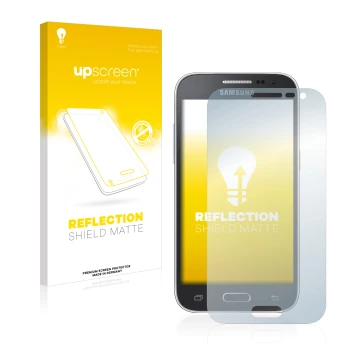 Parte frontale di una confezione del prodotto con il logo del marchio upscreen. Accanto è raffigurato il dispositivo Samsung G