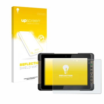 Parte frontale di una confezione del prodotto con il logo del marchio upscreen. Accanto è raffigurato il dispositivo Getac T80