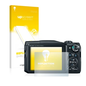 Parte frontale di una confezione del prodotto con il logo del marchio upscreen. Accanto è raffigurato il dispositivo Canon Pow