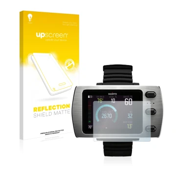 Parte frontale di una confezione del prodotto con il logo del marchio upscreen. Accanto è raffigurato il dispositivo Suunto Eo