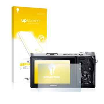 Parte frontale di una confezione del prodotto con il logo del marchio upscreen. Accanto è raffigurato il dispositivo Samsung N