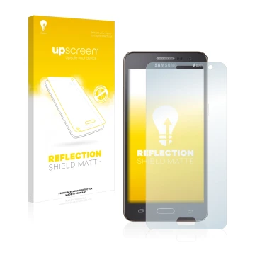 Parte frontale di una confezione del prodotto con il logo del marchio upscreen. Accanto è raffigurato il dispositivo Samsung G