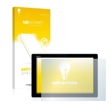 Parte frontale di una confezione del prodotto con il logo del marchio upscreen. Accanto è raffigurato il dispositivo Sony Xper