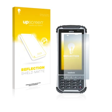 Parte frontale di una confezione del prodotto con il logo del marchio upscreen. Accanto è raffigurato il dispositivo Handheld 